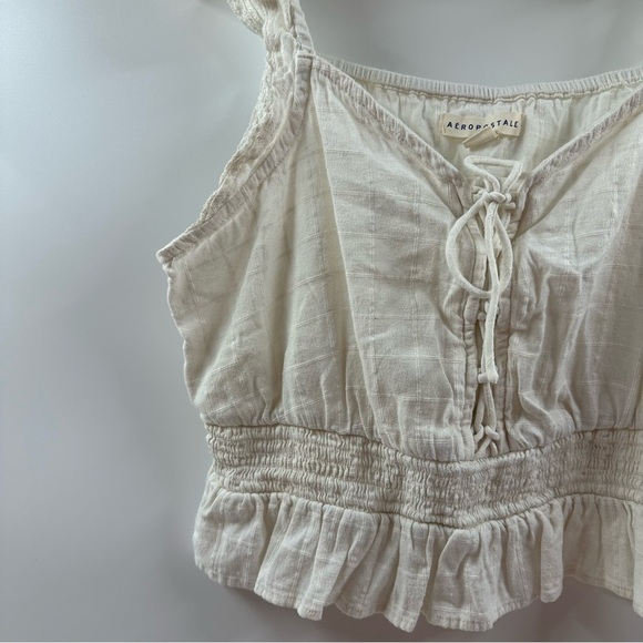 Aeropostale White Lace-Up Cropped Tank Top – Ruffled Straps, Size Medium - Picture 2 of 6